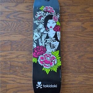 tokidoki Black Skateboard with Pink and Green Design